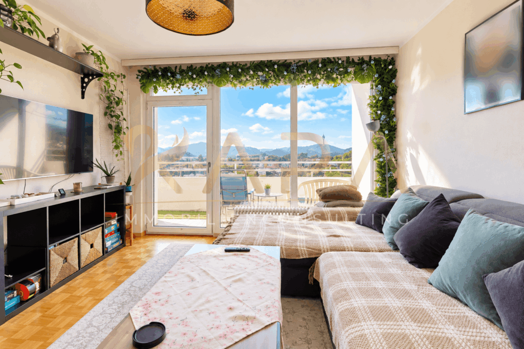 Wohnzimmer mit Panoramaview 
